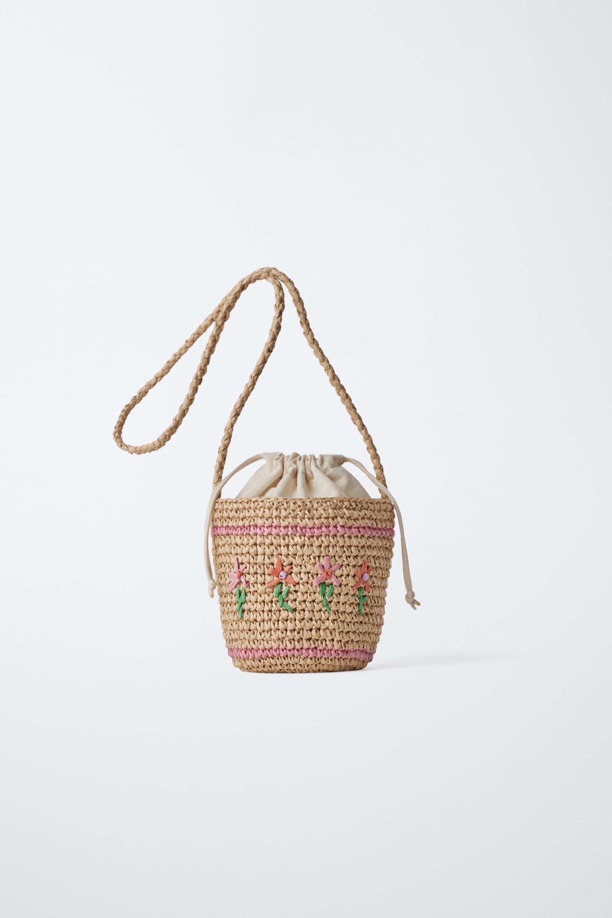 Zara EMBROIDERED RAFFIA CROSSBODY BAG INTERNATIONAL SHIPPING
