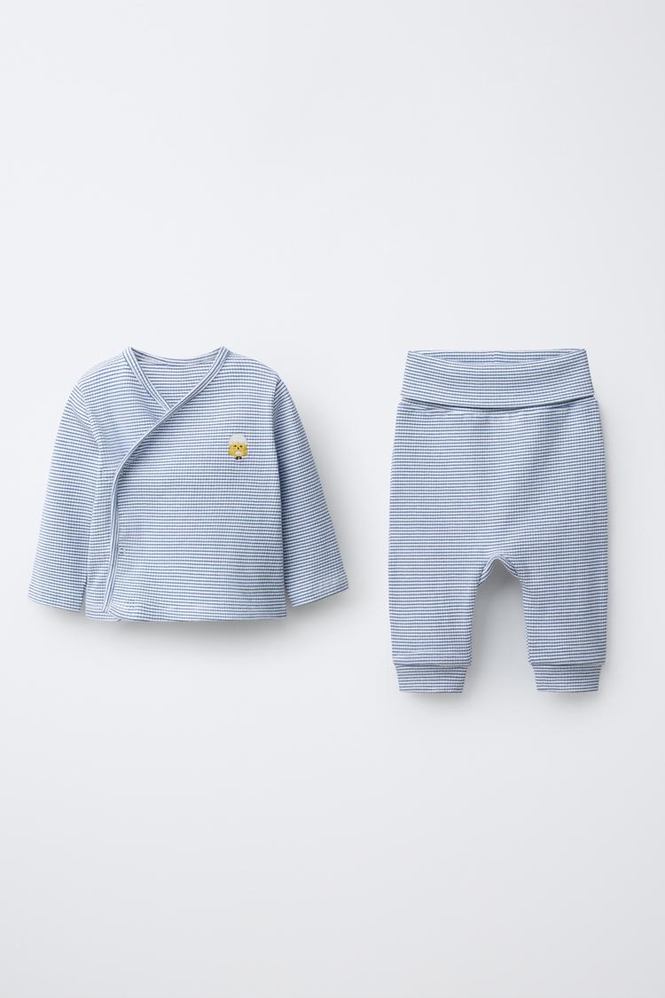Conunto Camiseta Y Pantalón Sarouel Rayas Bordado Pollito