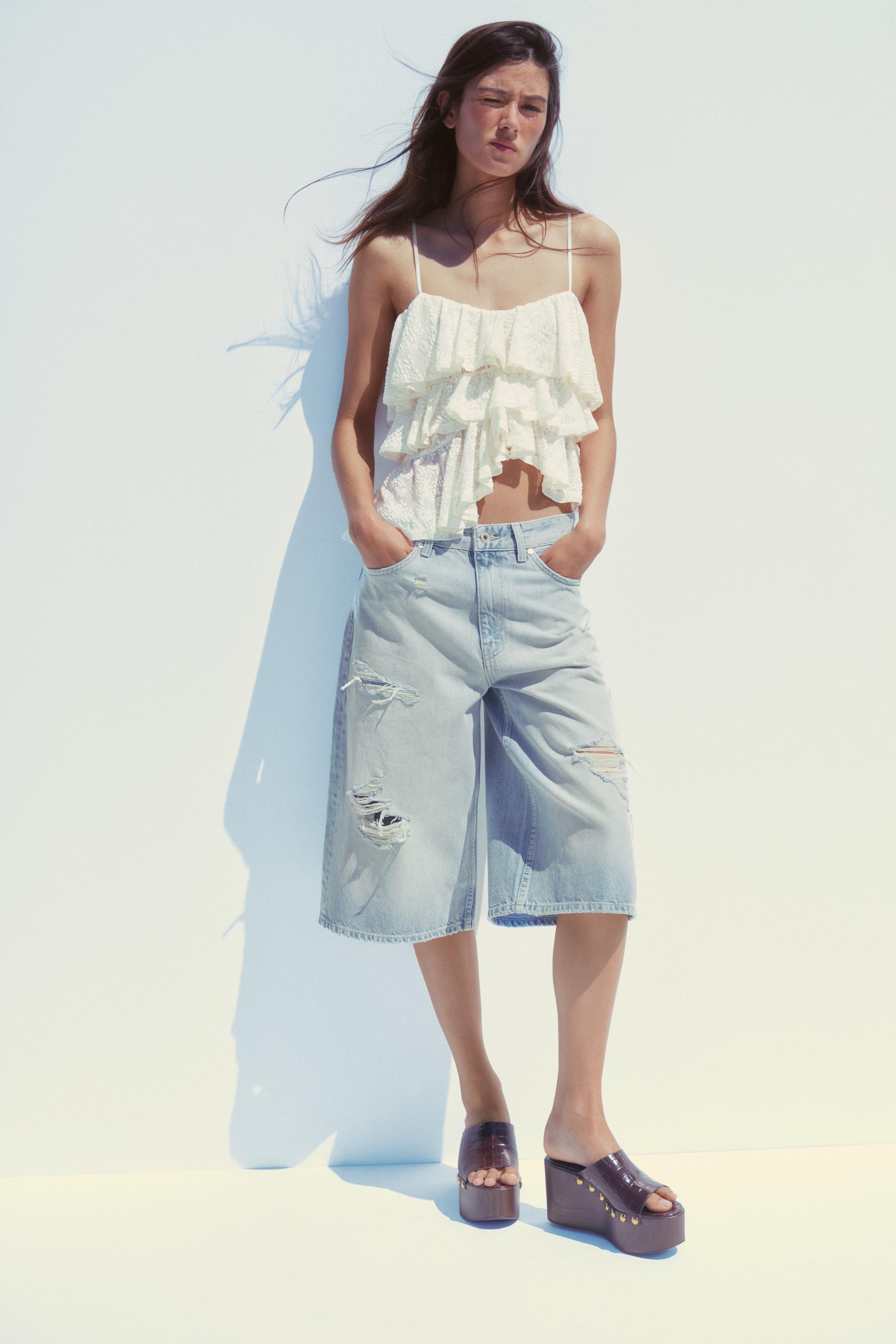Zara RUFFLED LACE TOP INTERNATIONAL SHIPPING