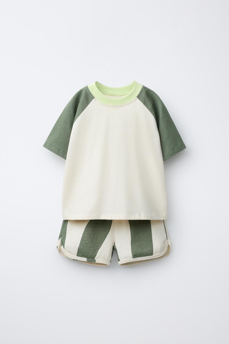 Conjunto Camiseta Colorblock Y Bermuda Ondas