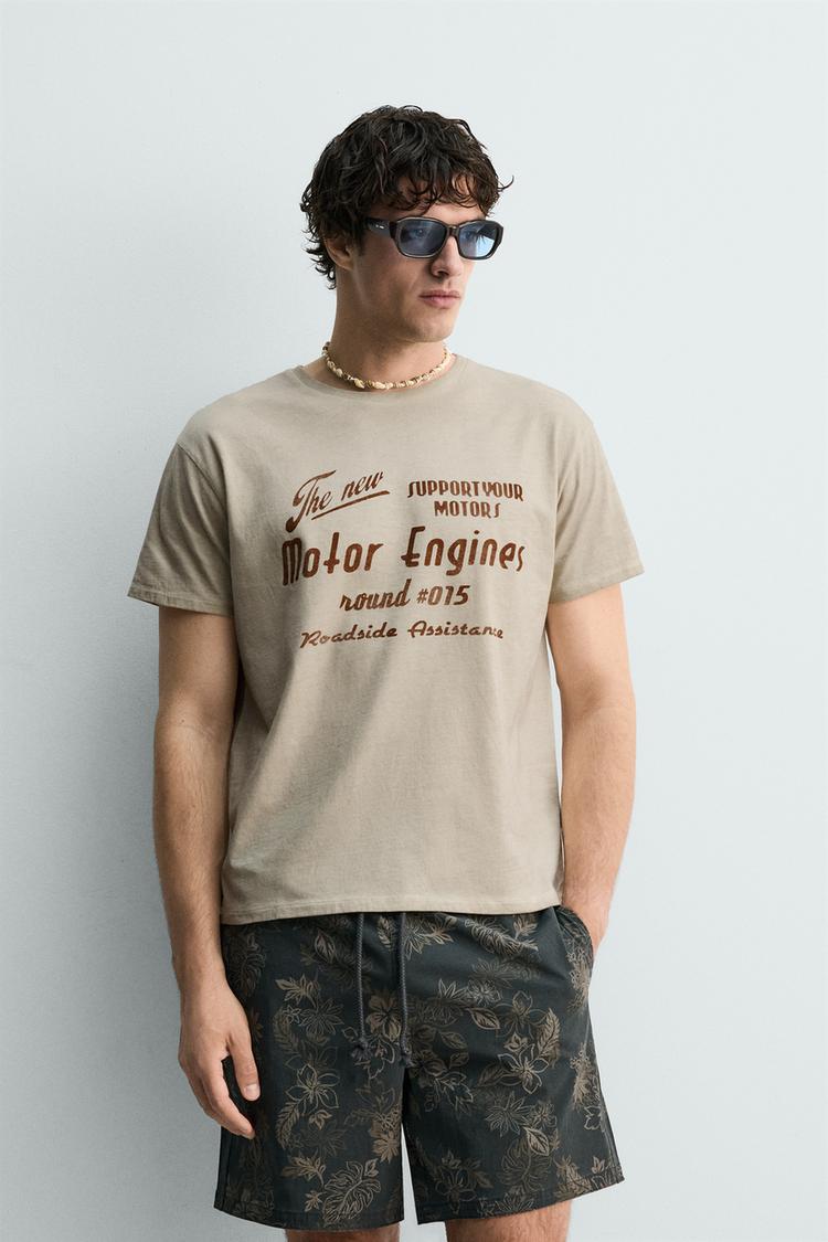 Camiseta Estampado Texto Efecto Vintage