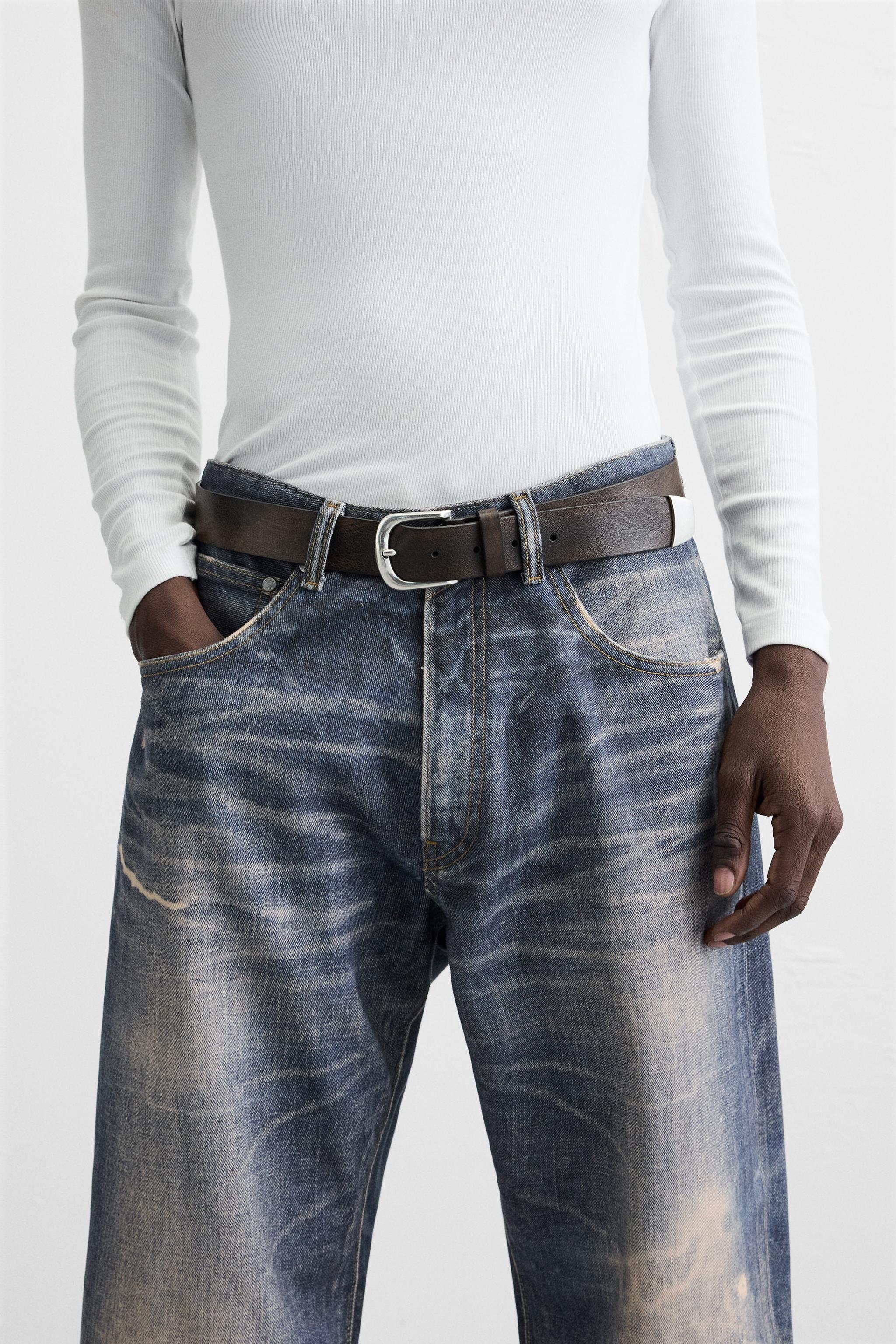 Zara LEATHER BELT WITH METAL TIP INTERNATIONAL SHIPPING