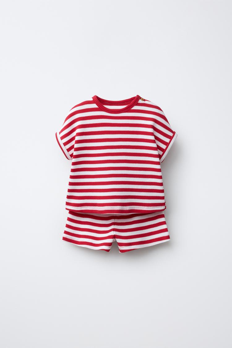 Conjunto Waffle Camiseta Y Bermuda Rayas