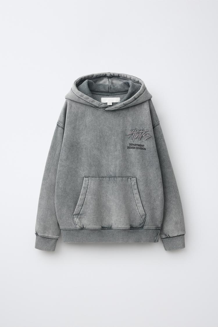 Sudadera Capucha Efecto Lavado Texto