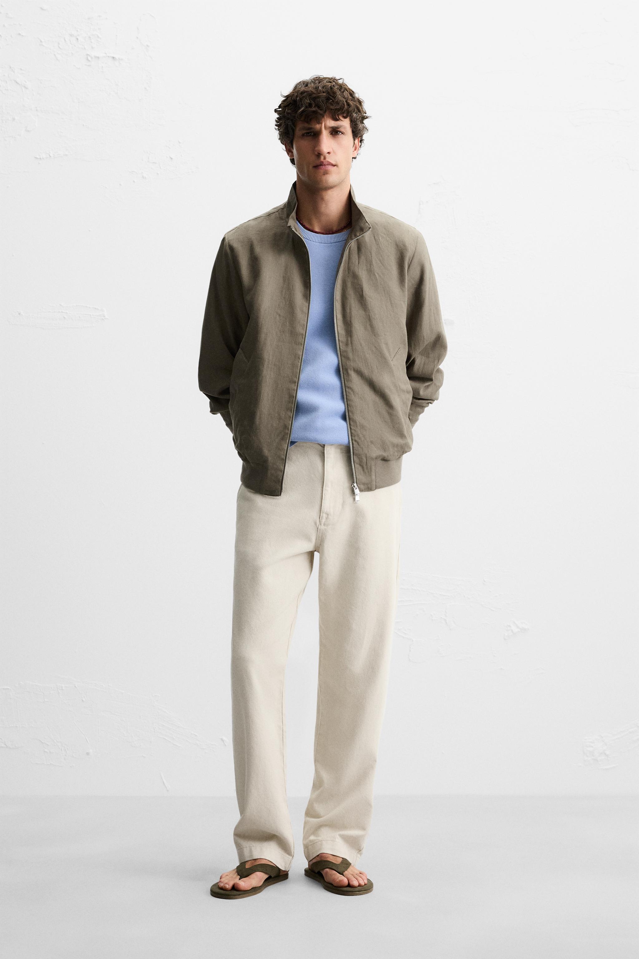 Zara 100% LINEN BOMBER JACKET INTERNATIONAL SHIPPING