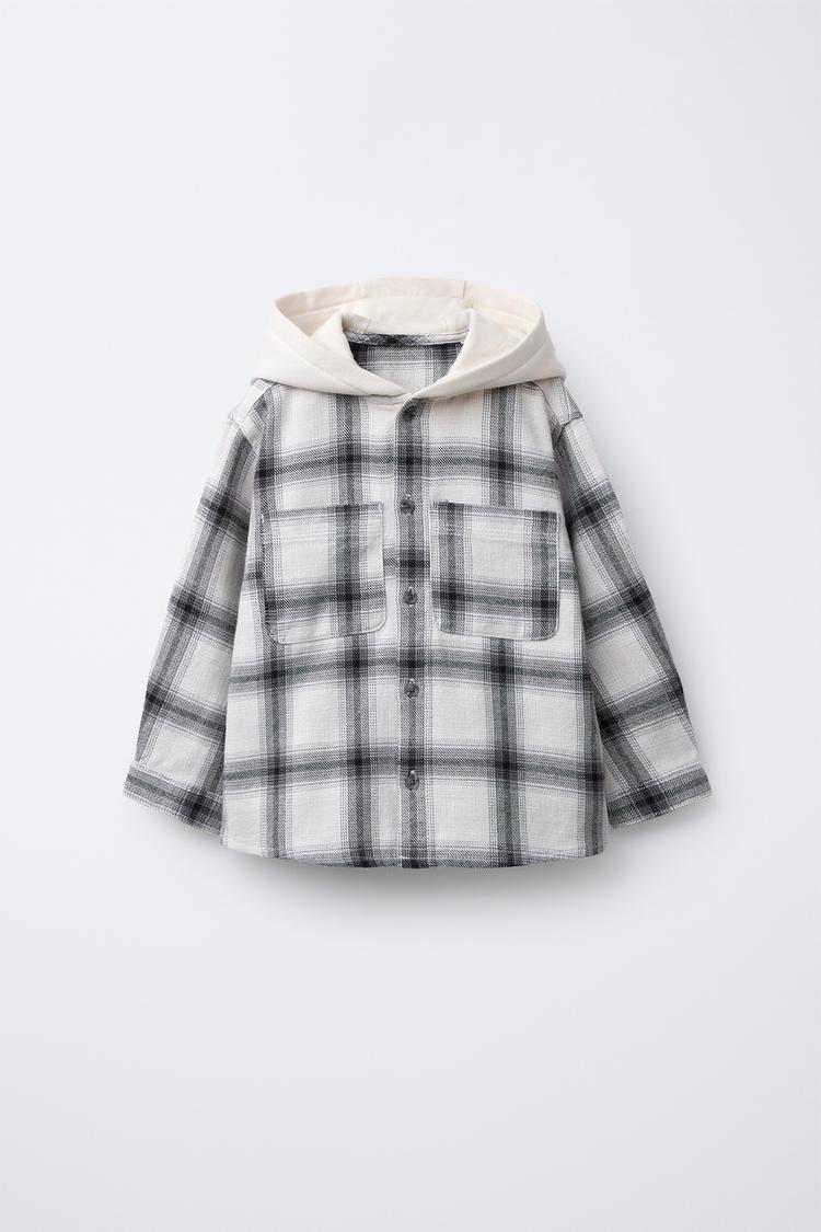 Camisa Capucha Felpa Estampado Cuadros