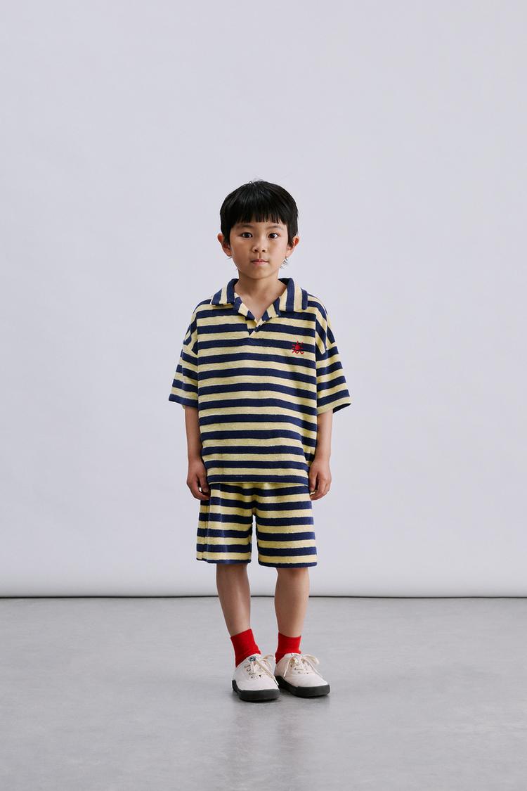 Conjunto Polo Y Bermuda Rayas Efecto Toalla