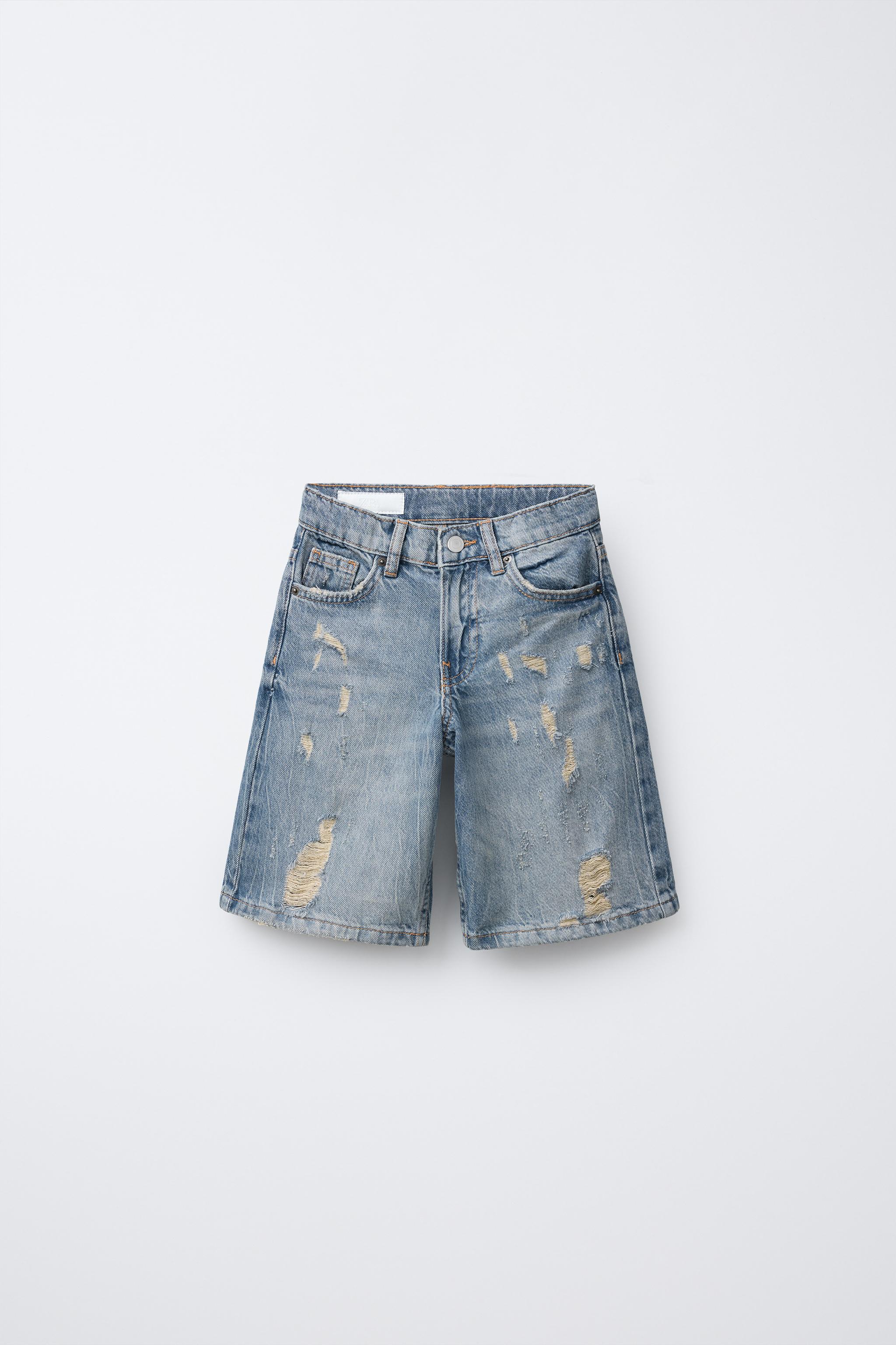 Zara RIPPED LONG DENIM SHORTS INTERNATIONAL SHIPPING
