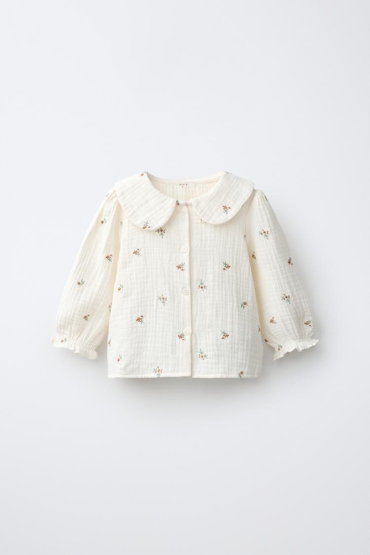 Camisa Textura Flores Bordadas