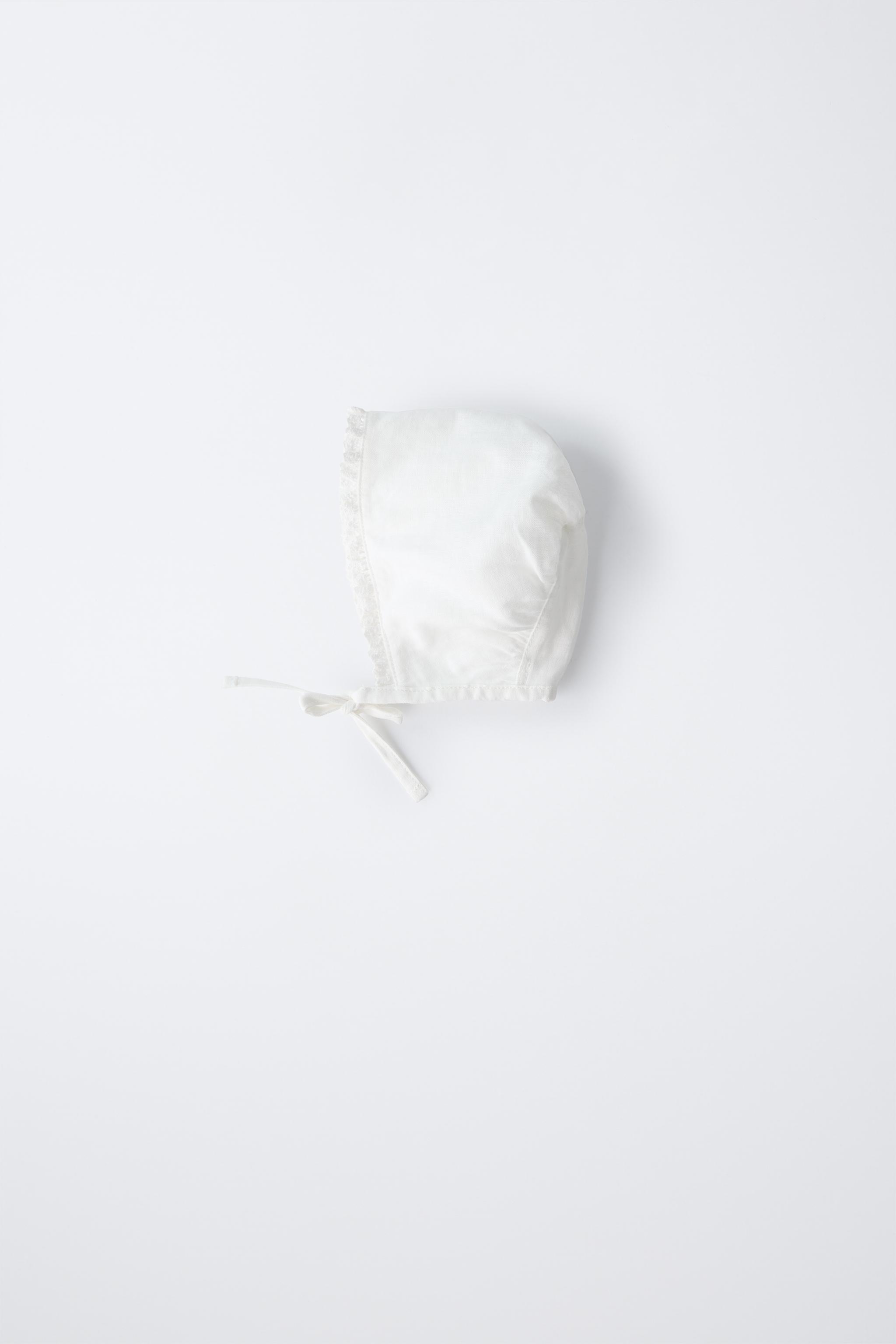 Zara PLAIN LINEN BONNET WITH LACE INTERNATIONAL SHIPPING