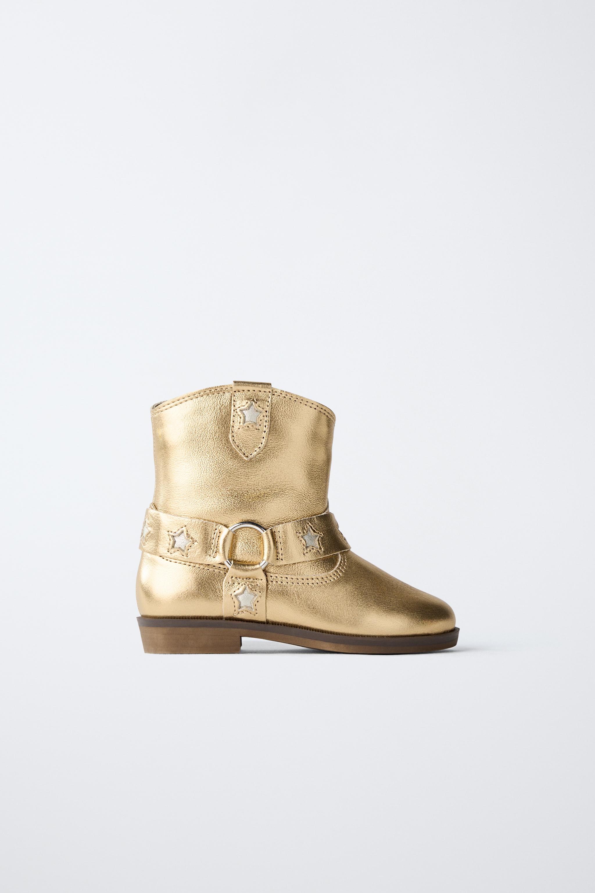 Zara METALLIC LEATHER BOOTS INTERNATIONAL SHIPPING