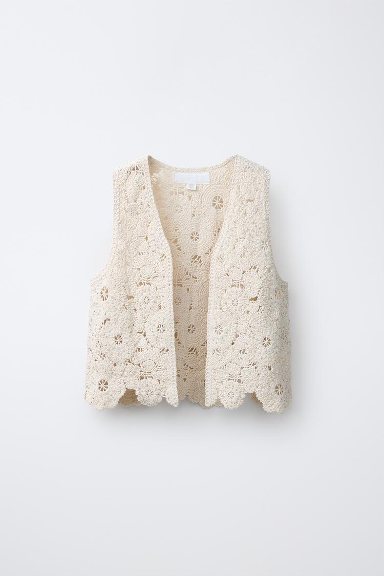 Chaleco Flores Punto Crochet Abalorios