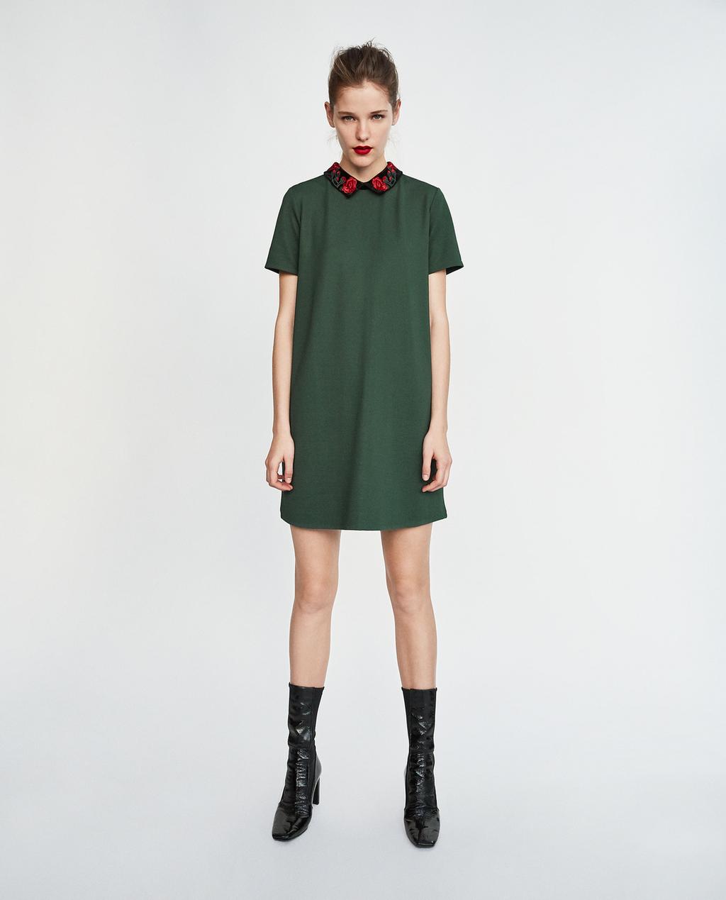 Zara Mini Dress With Collar Detail in Black | Lyst Zara Mini Dress With Collar Detail in Black | Lyst