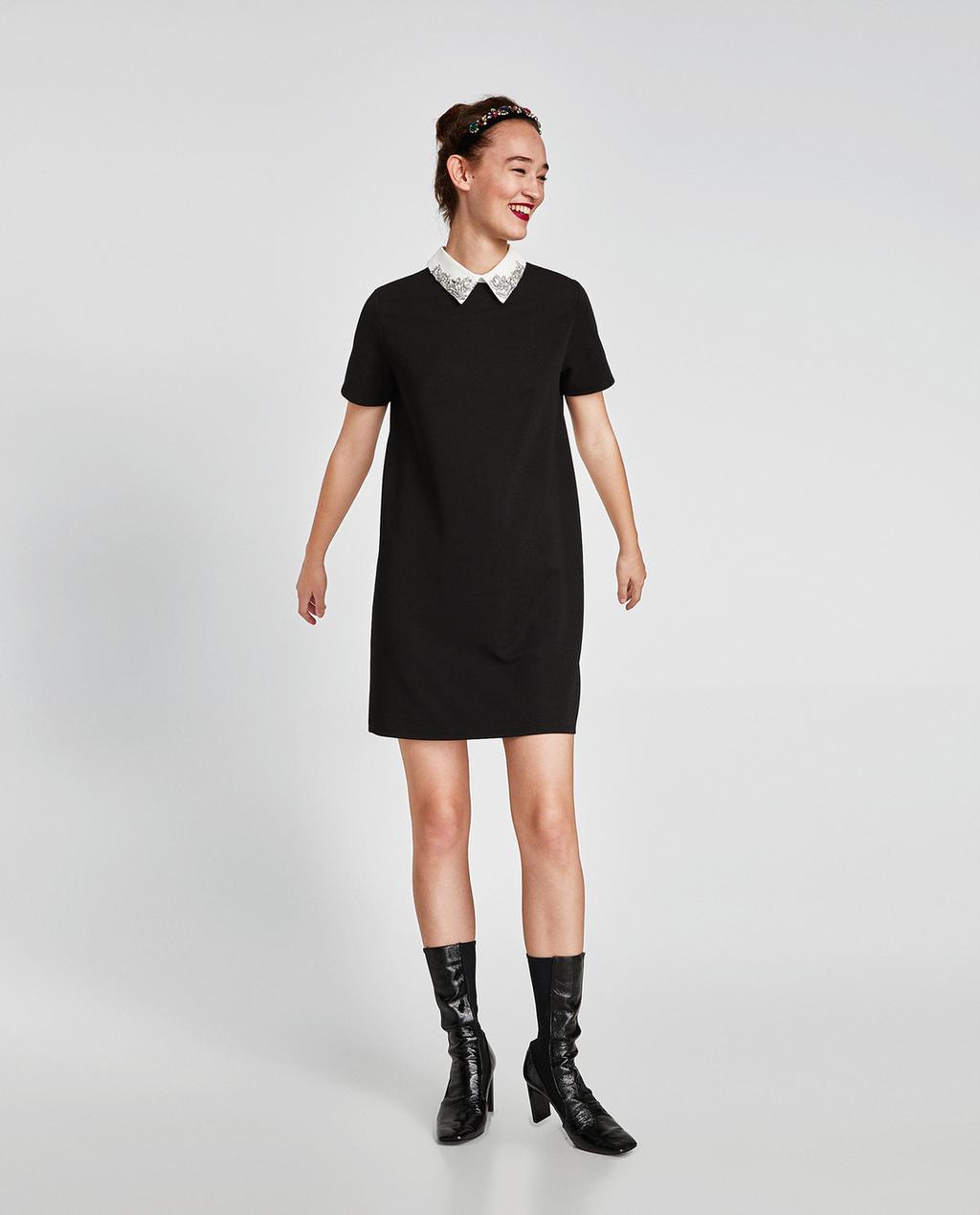 Zara Mini Dress With Collar Detail in Black | Lyst Zara Mini Dress With Collar Detail in Black | Lyst