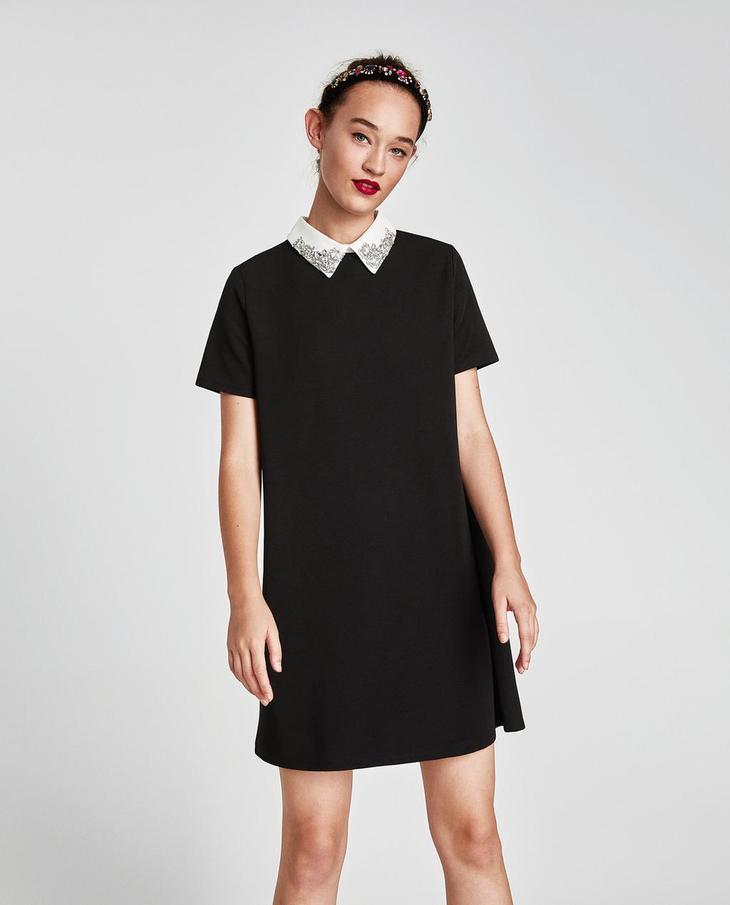 Zara Mini Dress With Collar Detail in Black | Lyst Zara Mini Dress With Collar Detail in Black | Lyst