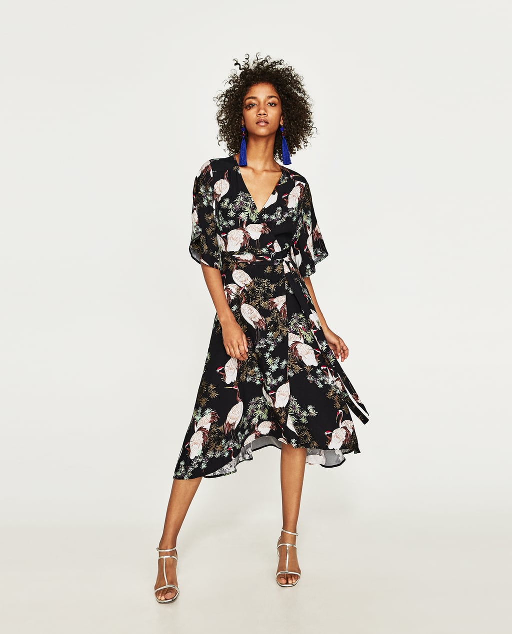 Image 1 of PRINTED MIDI DRESS WITH BELT from Zara