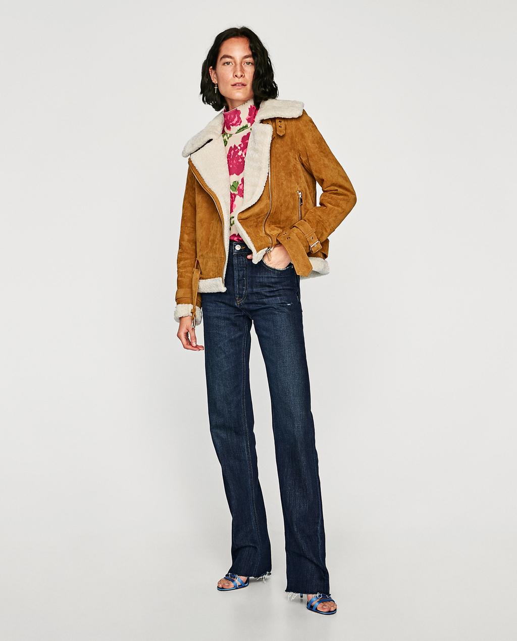 Image 1 of LEATHER BIKER JACKET WITH OPEN LAPELS from Zara