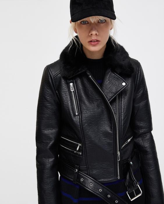 Zara Black Super Warm Faux Leather Fur Biker Jacket Blazer Coat Xl Image 3 Of Faux Leather Biker Jacket With Quilted Interior From Zara