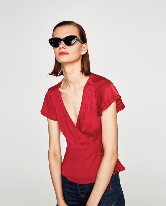 Image 2 of SHORT SLEEVE CROSSED FRONT BLOUSE from Zara