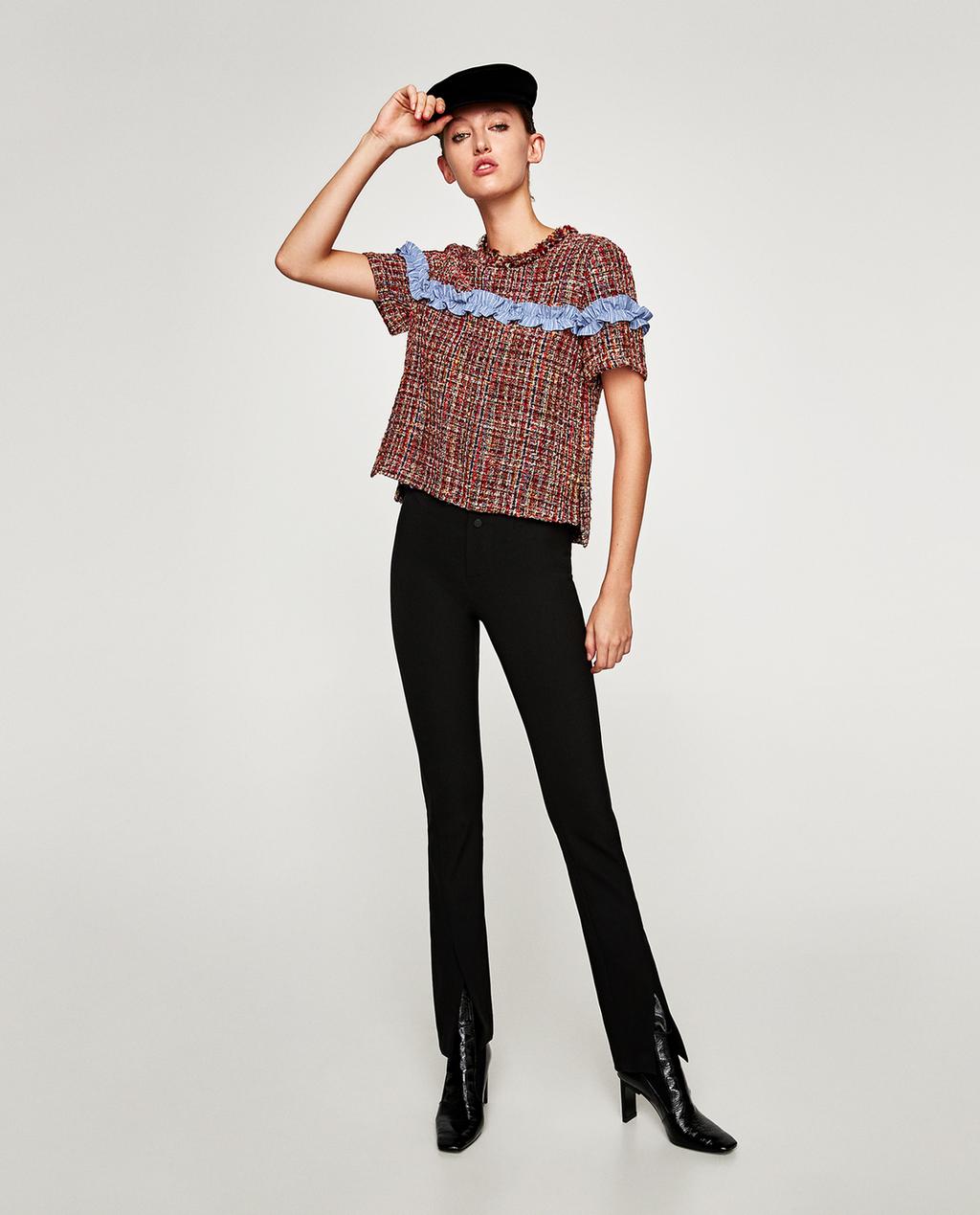 Image 1 of TWEED TOP WITH CONTRASTING RUFFLE from Zara