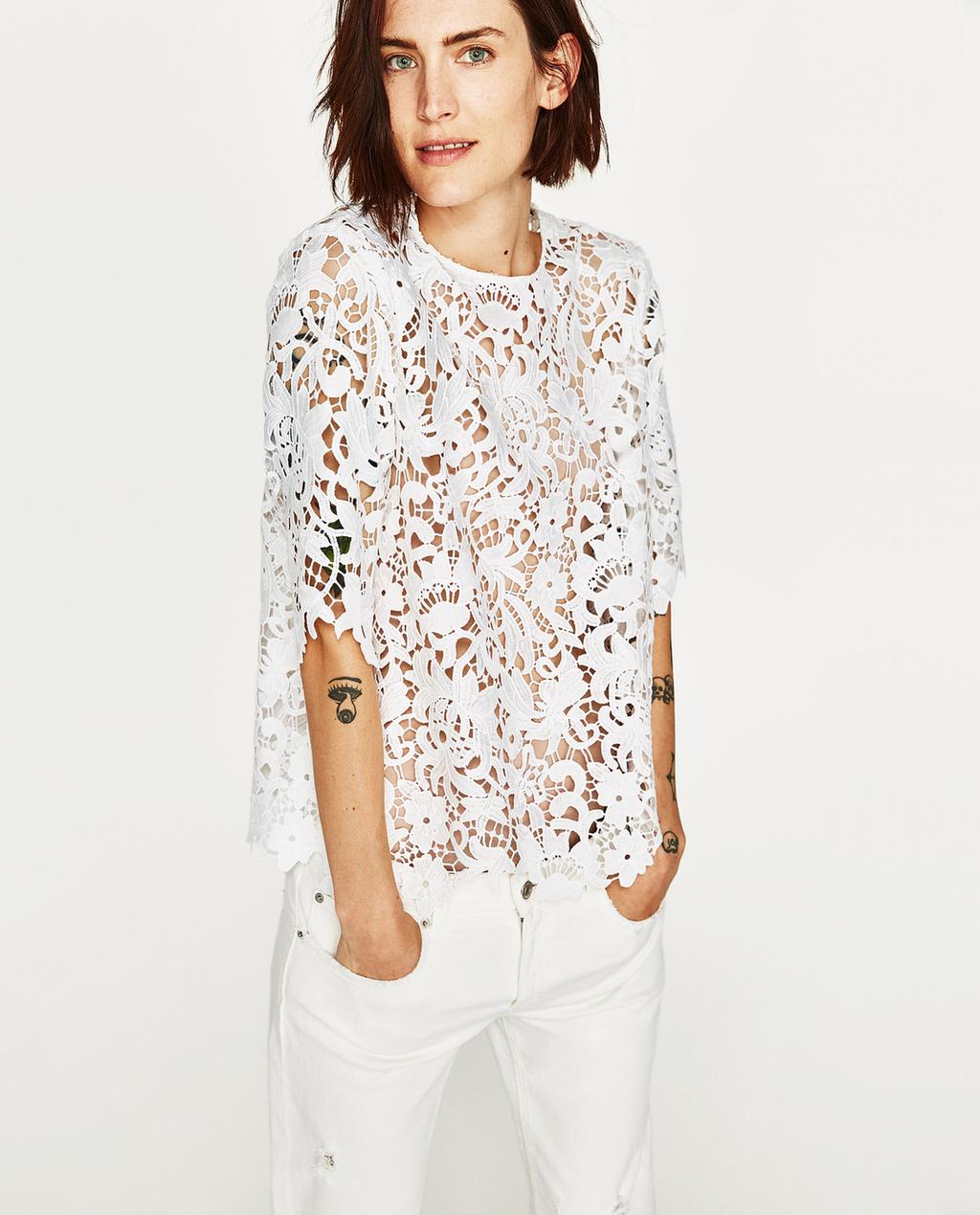 EMBROIDERED LACE BLOUSE - Lace | Tulle-TOPS-WOMAN | ZARA United States EMBROIDERED LACE BLOUSE - Lace | Tulle-TOPS-WOMAN | ZARA United States