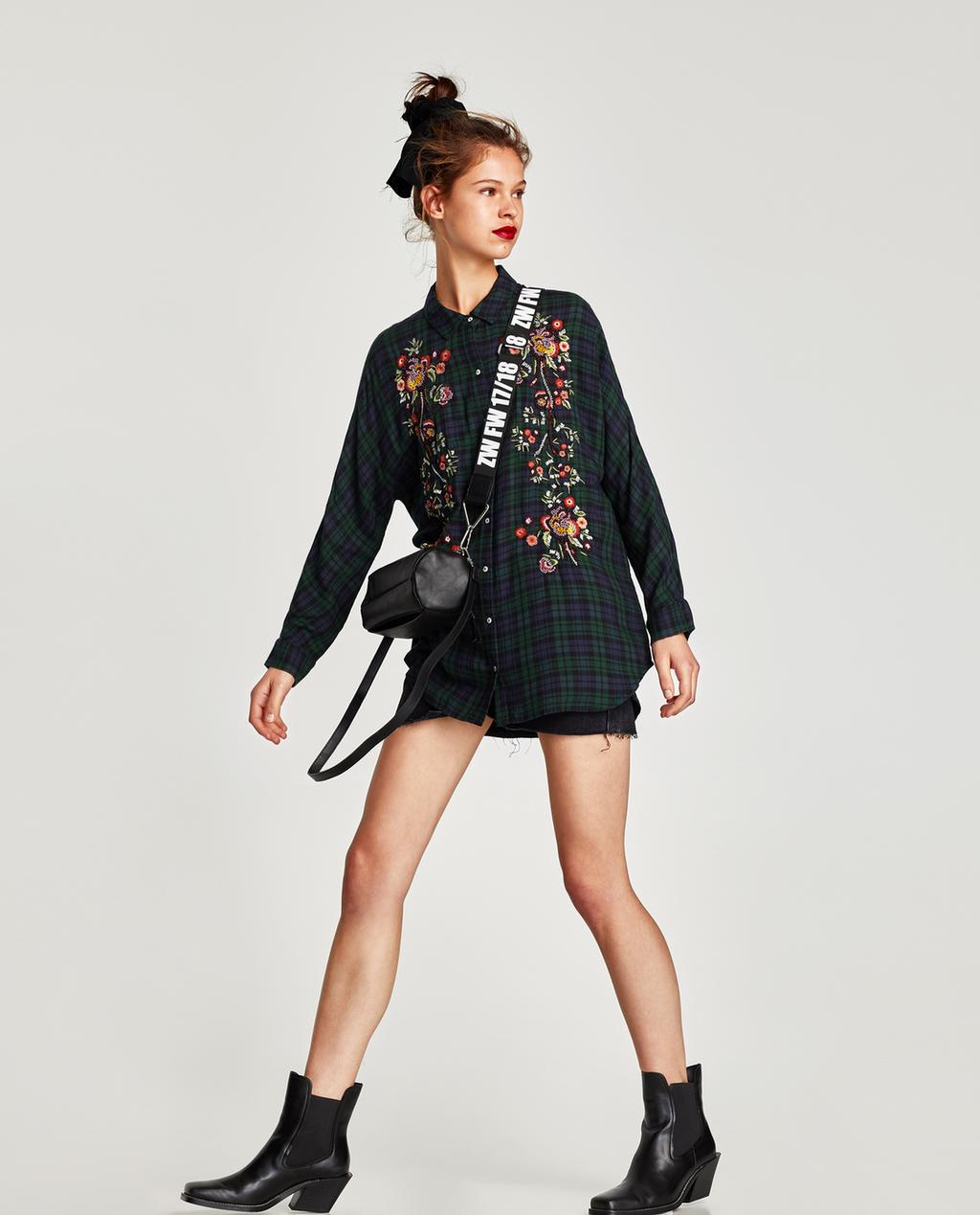 Image 3 of BEADED CHECKED SHIRT WITH EMBROIDERY from Zara