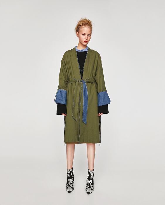 TRENCH COAT WITH CONTRASTING DENIM