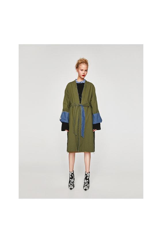 TRENCH COAT WITH CONTRASTING DENIM