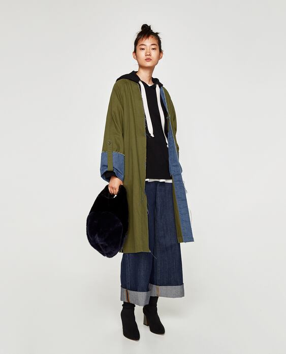 TRENCH COAT WITH CONTRASTING DENIM