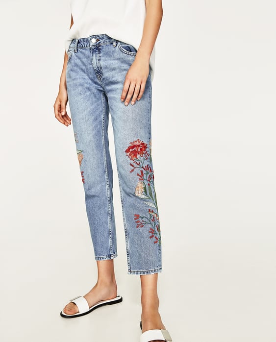 Image 2 of EMBROIDERED FLORAL JEANS from Zara