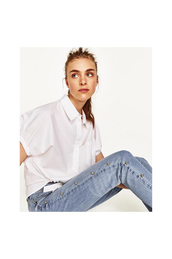 Image 4 of JEANS WITH FAUX PEARL TRIMS from Zara