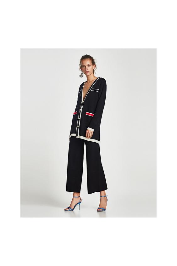 Image 1 of CARDIGAN WITH CONTRASTING PIPING AND FAUX PEARLS from Zara