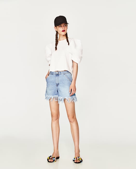 STRETCH DENIM BERMUDA SHORTS WITH FRAYED HEM - Available in more colours