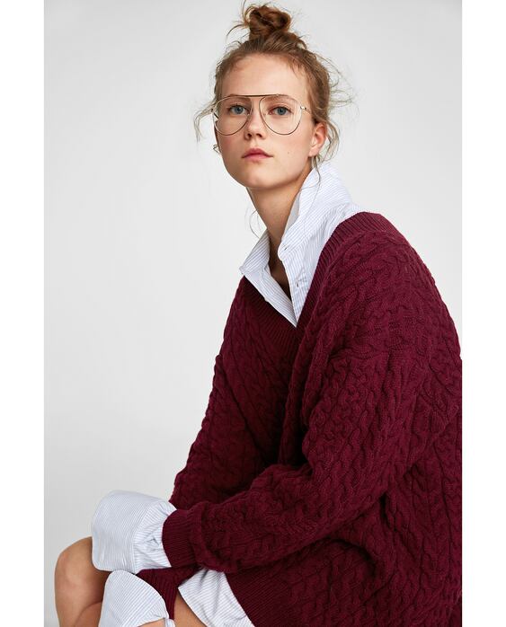 Image 4 of CABLE-KNIT V-NECK SWEATER from Zara
