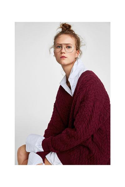 Image 4 of CABLE-KNIT V-NECK SWEATER from Zara