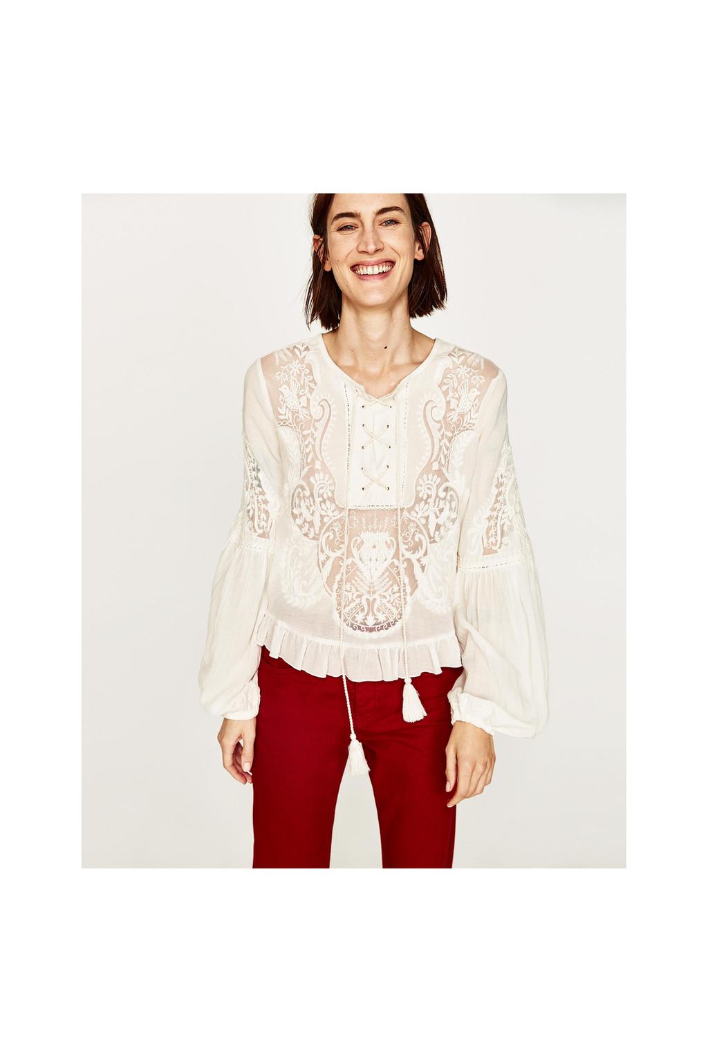 EMBROIDERED LACE BLOUSE - Lace | Tulle-TOPS-WOMAN | ZARA United States EMBROIDERED LACE BLOUSE - Lace | Tulle-TOPS-WOMAN | ZARA United States