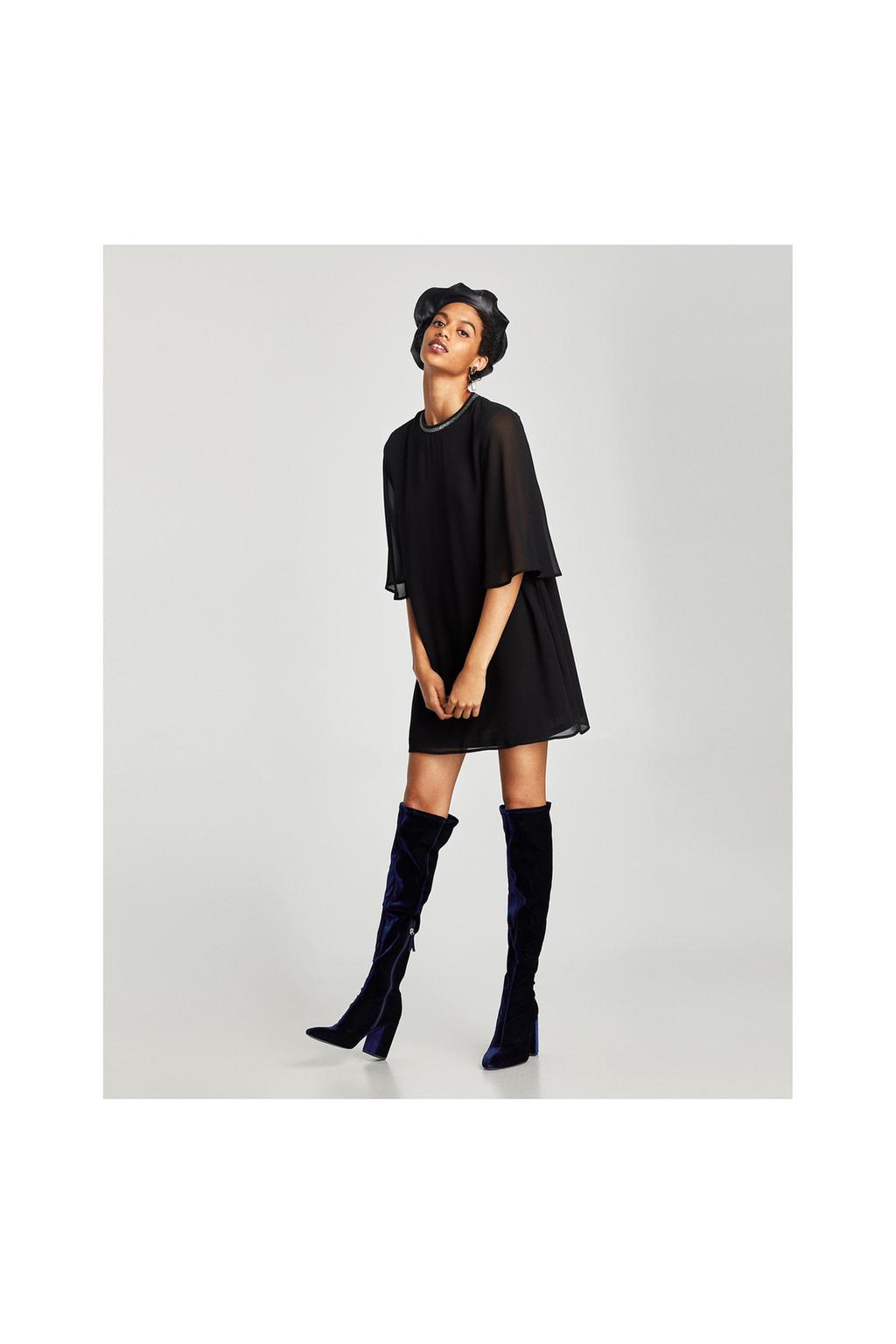 Zara Mini Dress With Collar Detail in Black | Lyst Zara Mini Dress With Collar Detail in Black | Lyst