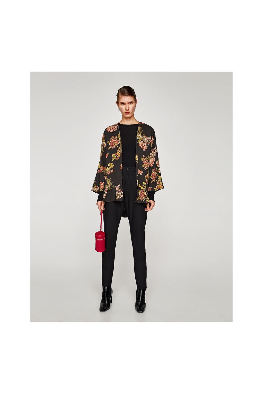 Image 1 of PRINTED KIMONO WITH RUFFLE from Zara