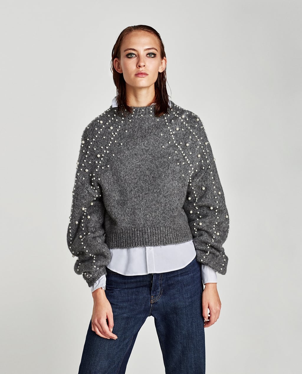 CROPPED SWEATER WITH FAUX PEARLS - View All-KNITWEAR-WOMAN-SALE ...