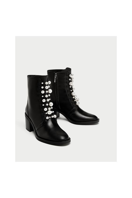 Image 3 of HIGH HEEL LEATHER ANKLE BOOTS WITH FAUX PEARLS from Zara