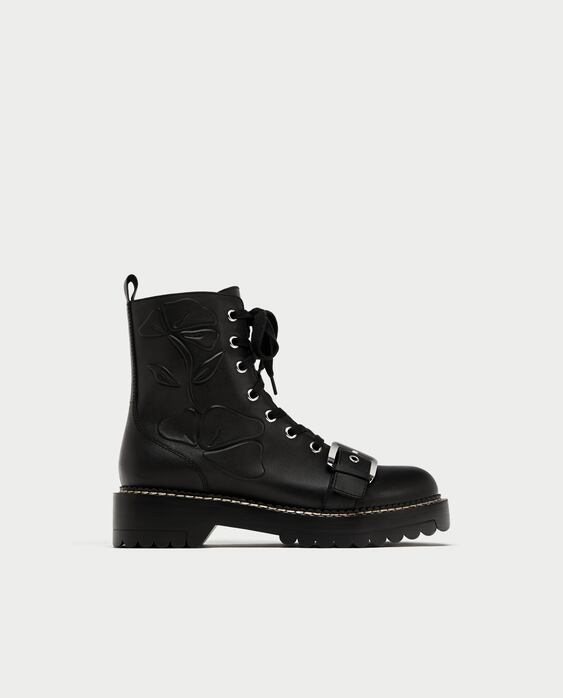 Image 2 of EMBOSSED LEATHER BIKER ANKLE BOOTS from Zara