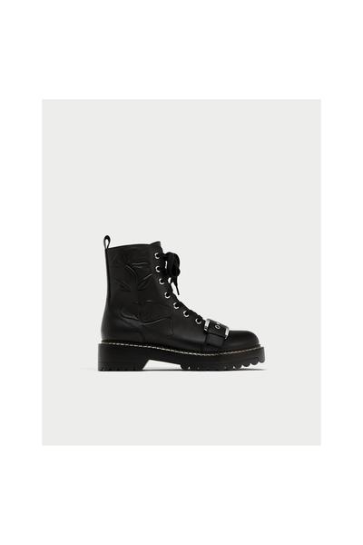 Image 2 of EMBOSSED LEATHER BIKER ANKLE BOOTS from Zara