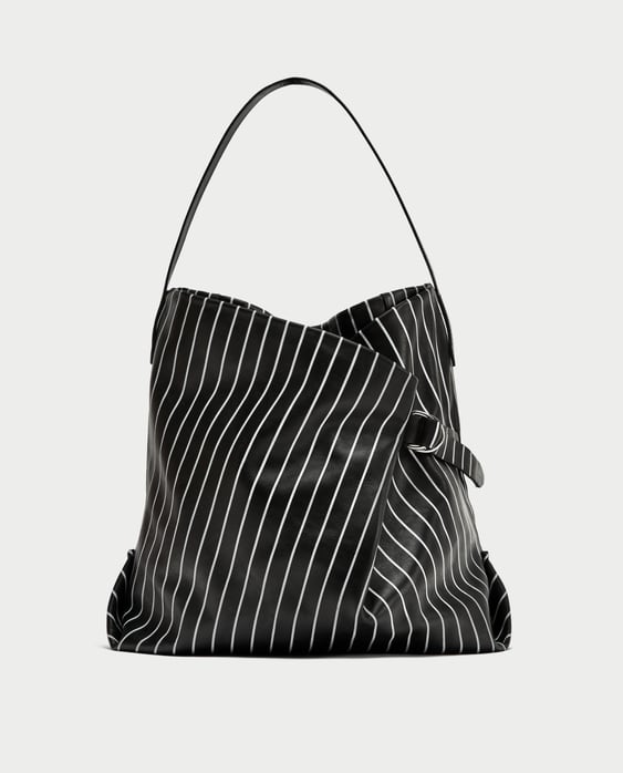Image 2 of STRIPED PRINT LEATHER BUCKET BAG from Zara