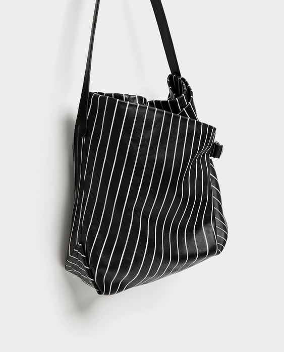 Image 1 of STRIPED PRINT LEATHER BUCKET BAG from Zara