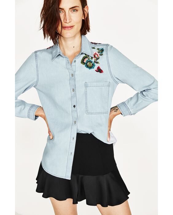 Image 4 of EMBROIDERED DENIM SHIRT from Zara