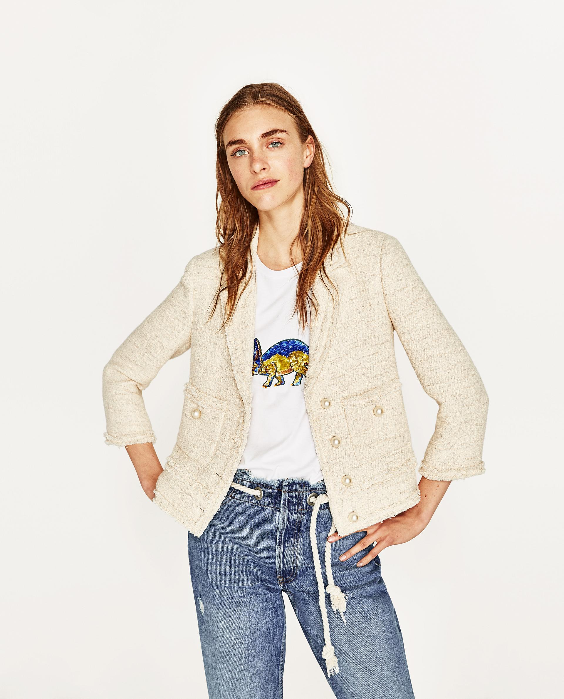 FRAYED TWEED JACKET WITH PEARLS