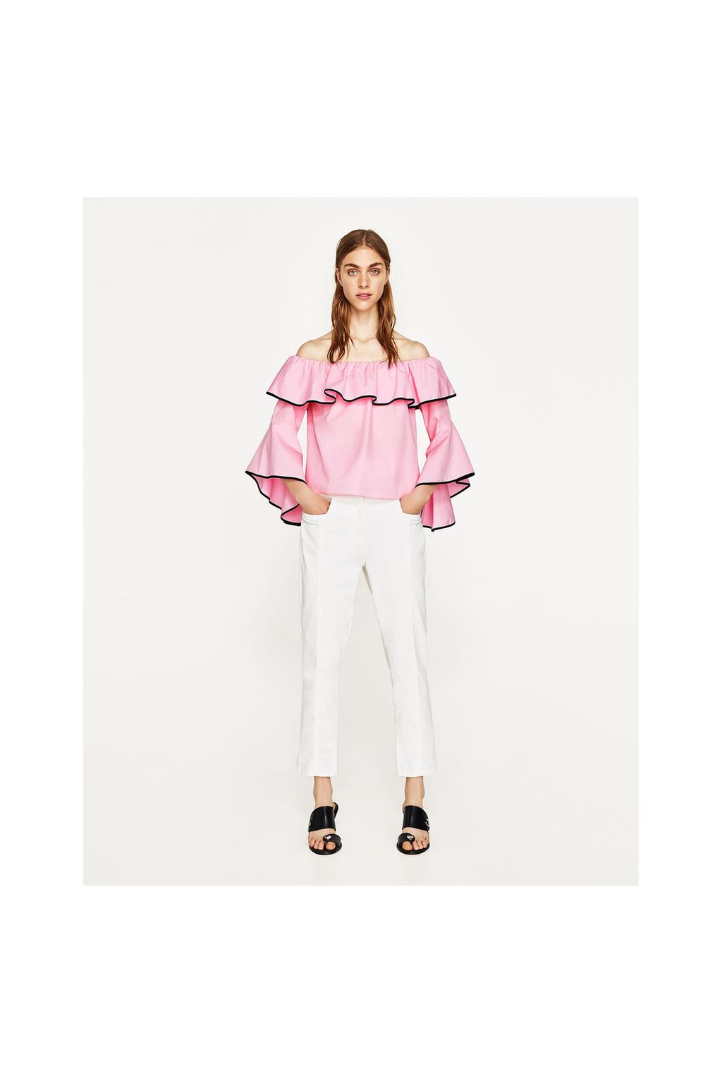 Image 1 of POPLIN TOP WITH FRILLED SLEEVES from Zara