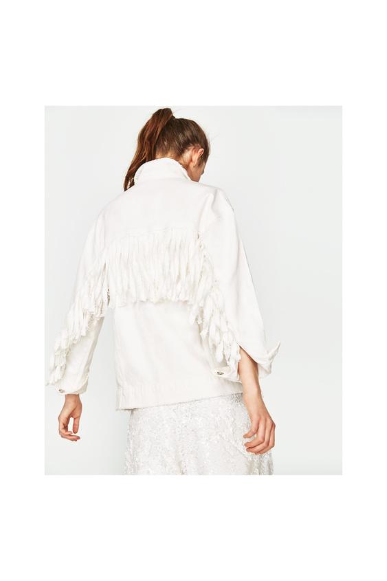 Image 2 of DENIM JACKET WITH FRINGE from Zara