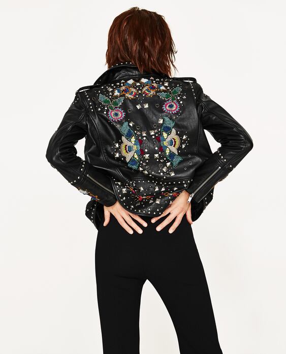 Image 5 of LEATHER EMBROIDERED JACKET WITH METALLIC DETAILS from Zara