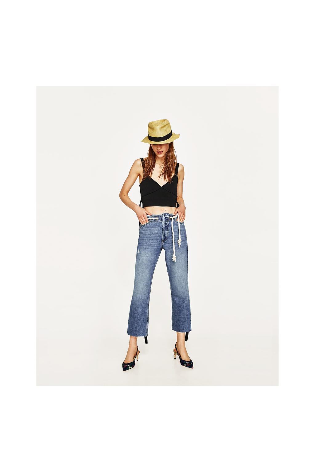 画像 1 の ロープベルト付きミディアムライズジーンズ ザラから